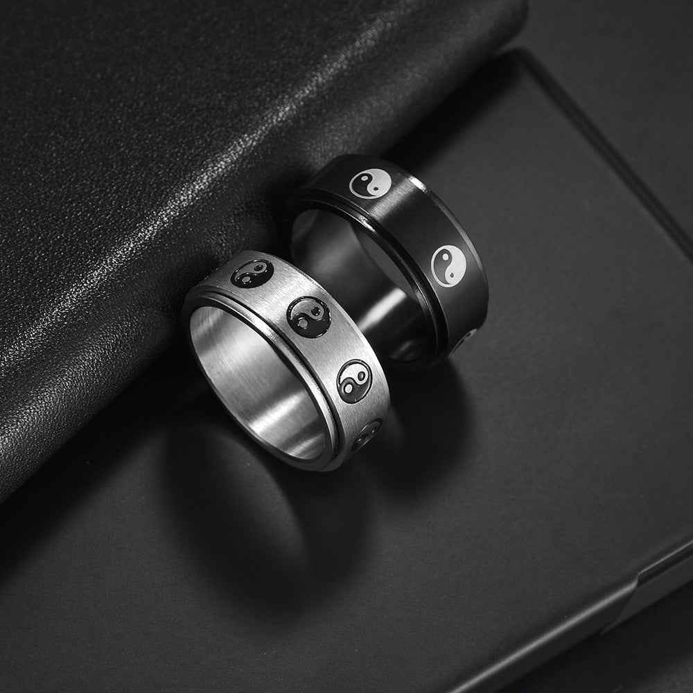 Yin-Yang Spinner Ring – Black or Silver Tone