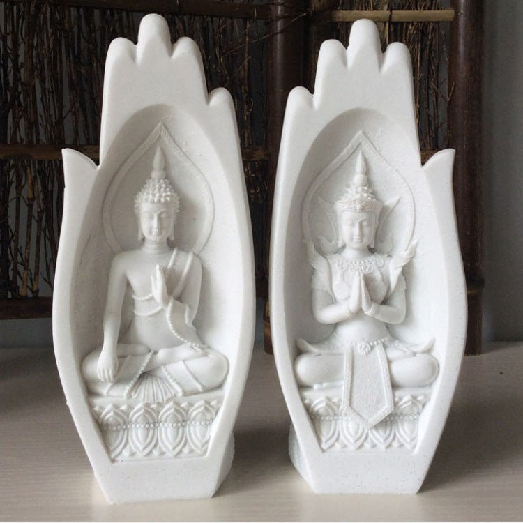Buddha Hand Sculpture in White Resin for Shelf and Table Decor