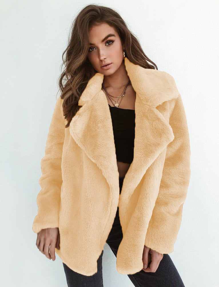Women's Plush Collar Coat – Fitted Autumn & Winter Style