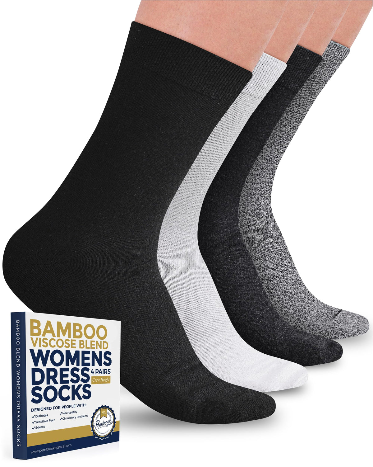Bamboo Viscose Dress Socks for Women - 4 Pairs of Stylish and Comfort-Focused Crew Socks