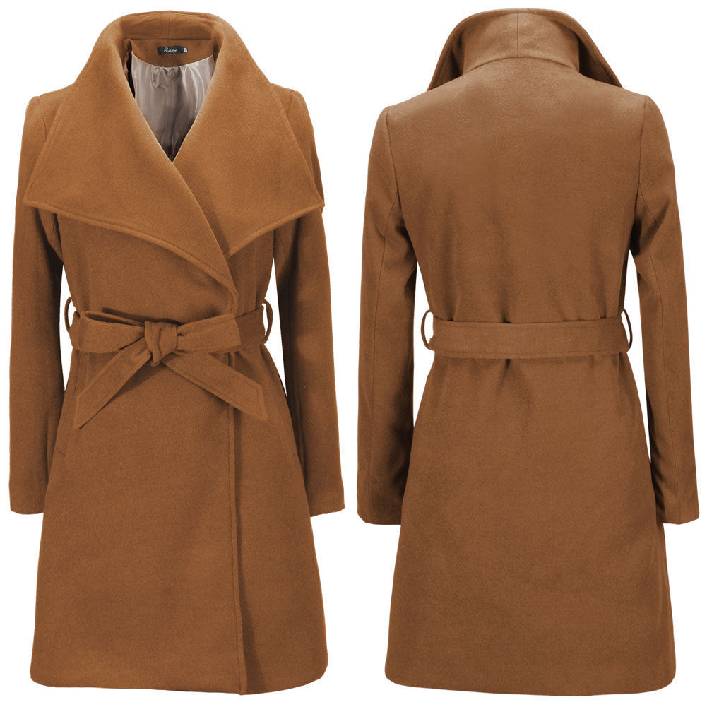 Women's Belted Coat with Wide Lapel