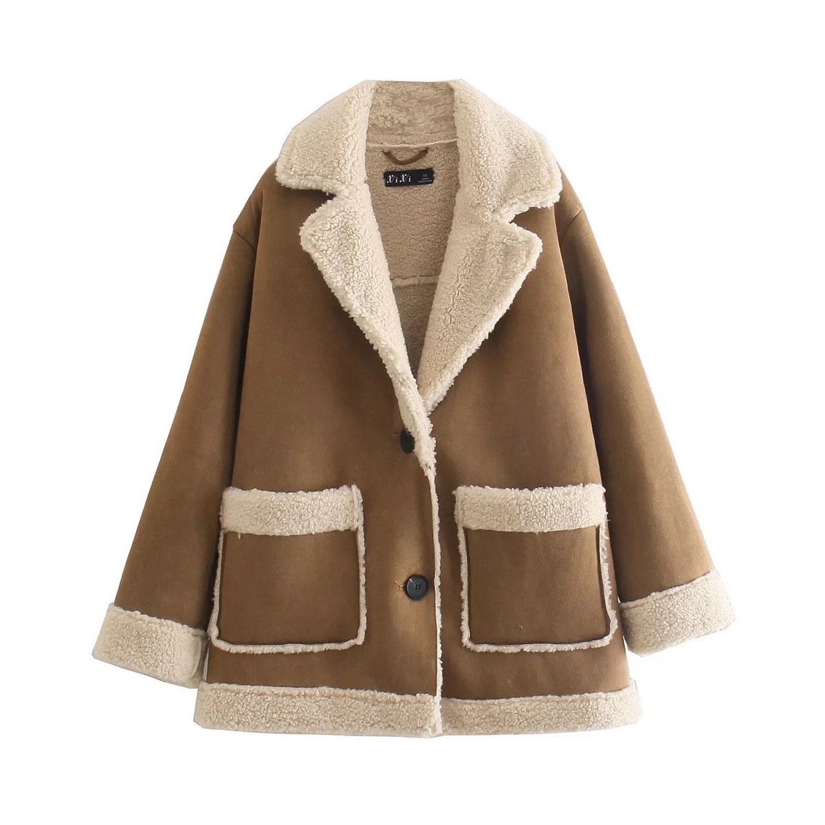Women's Khaki Winter Coat – Loose-Fit Long Sleeve Style