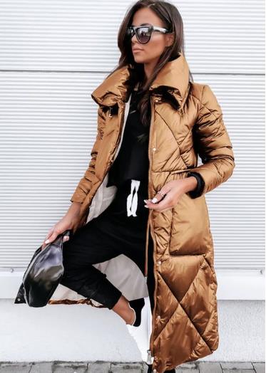 Women's Long Winter Coat – Stand Collar Zip Style
