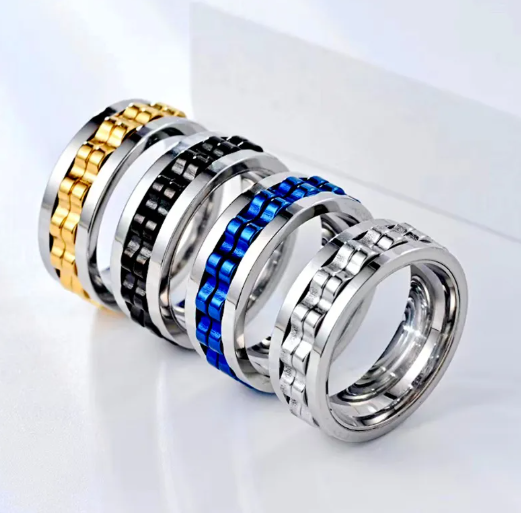 Stainless Steel Spinner Fidget Ring for Men - Stylish & Functional