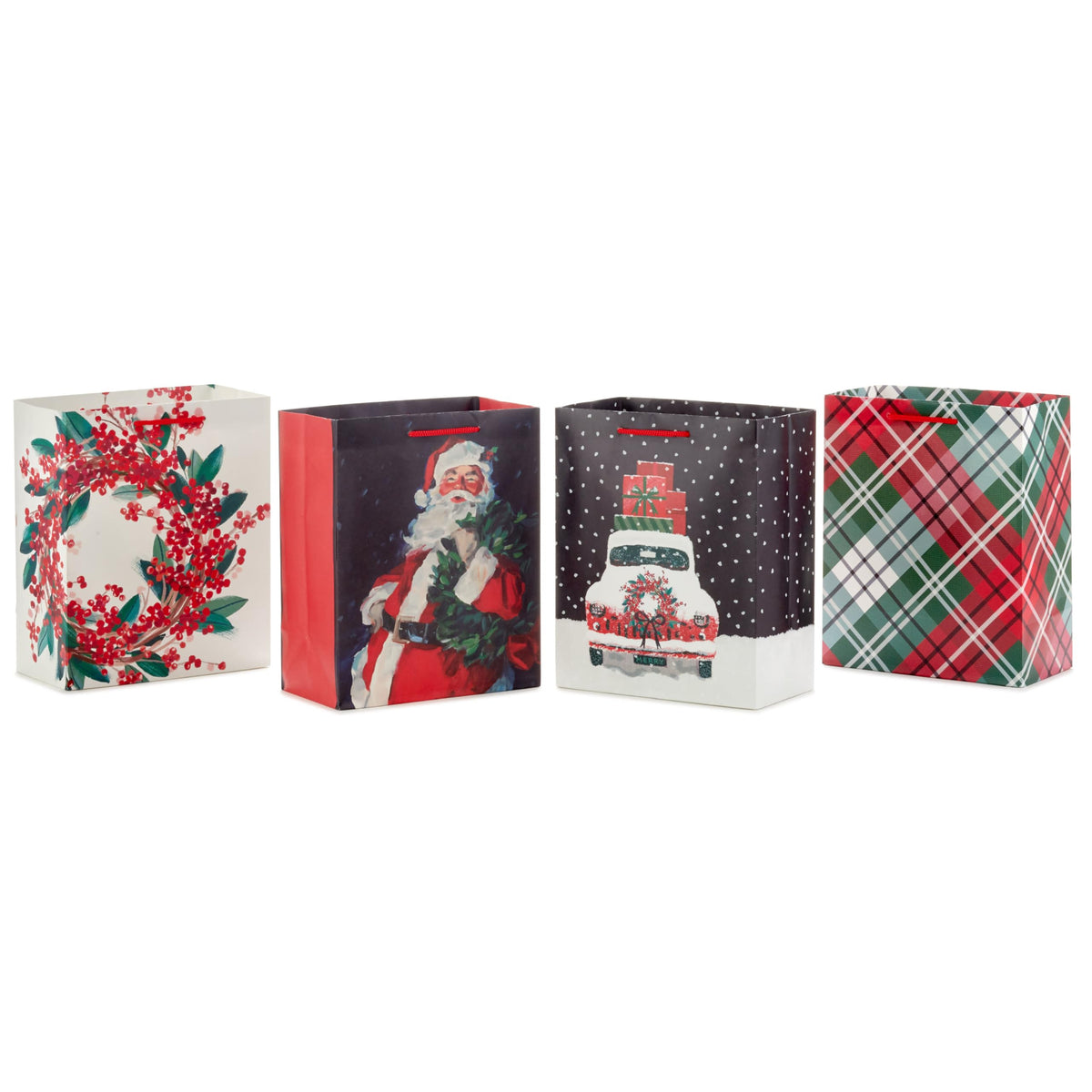 Christmas Gift Bags with Handles in Classic Holiday Prints