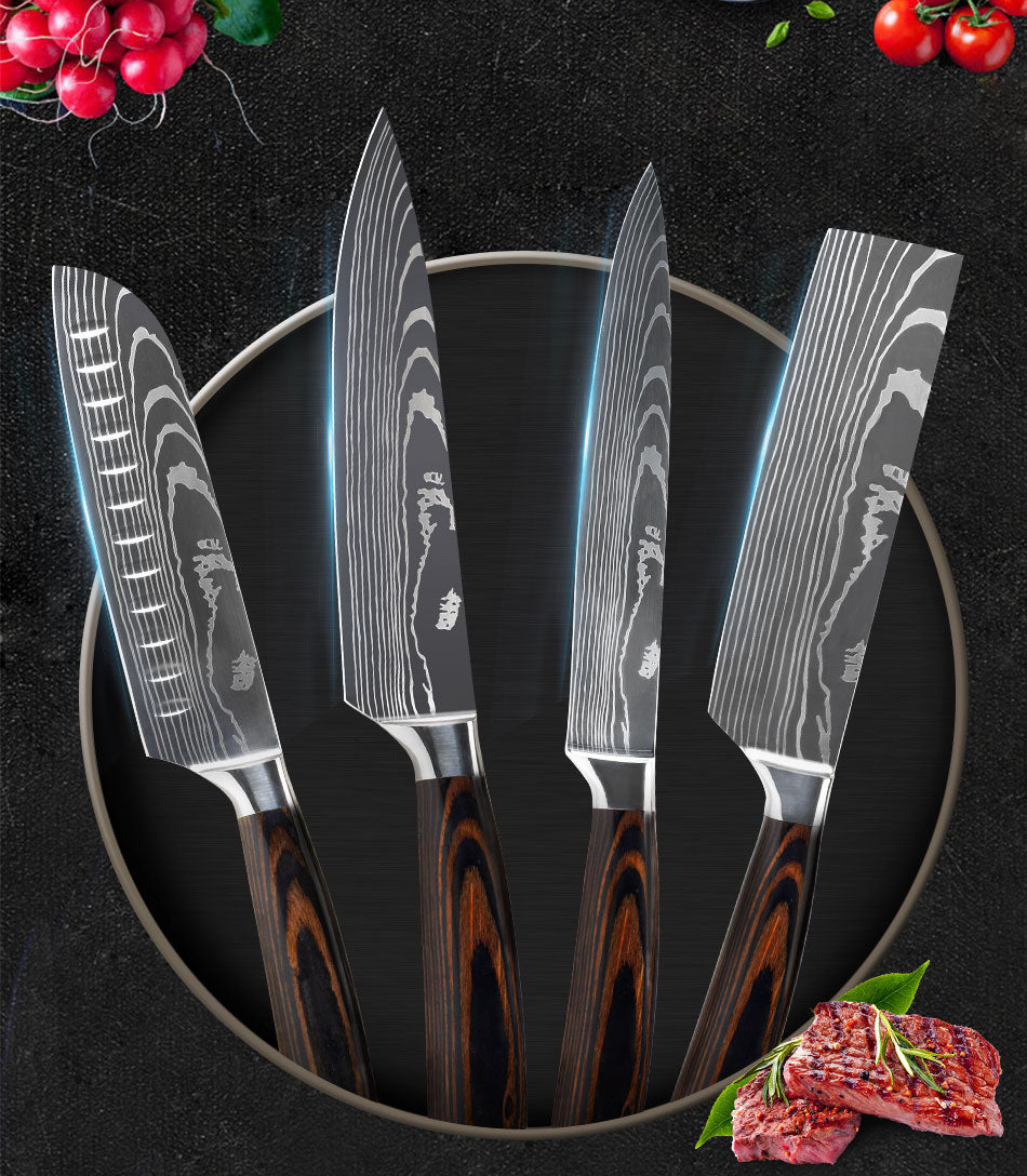 Damascus-Style Kitchen Knife Set