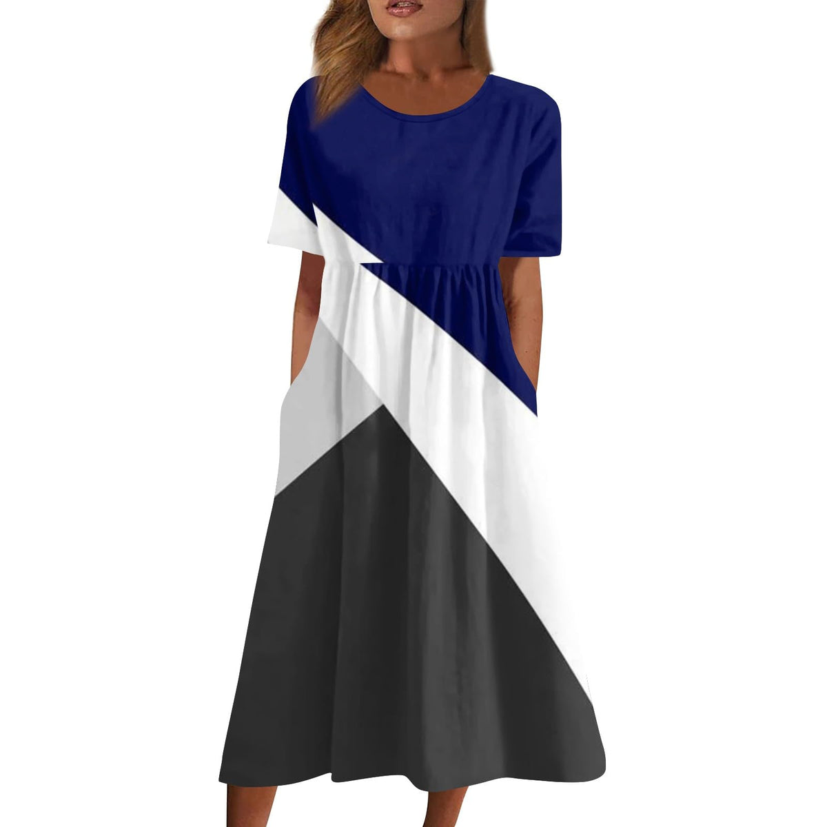 FlekmanArt Women's Royal Blue Color-Block Dress