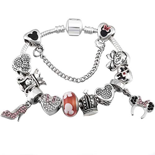 Mouse Charm Bracelet with Hearts and Crown-Inspired Details