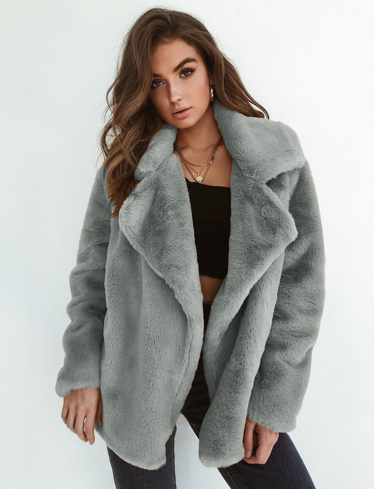 Women's Plush Collar Coat – Fitted Autumn & Winter Style
