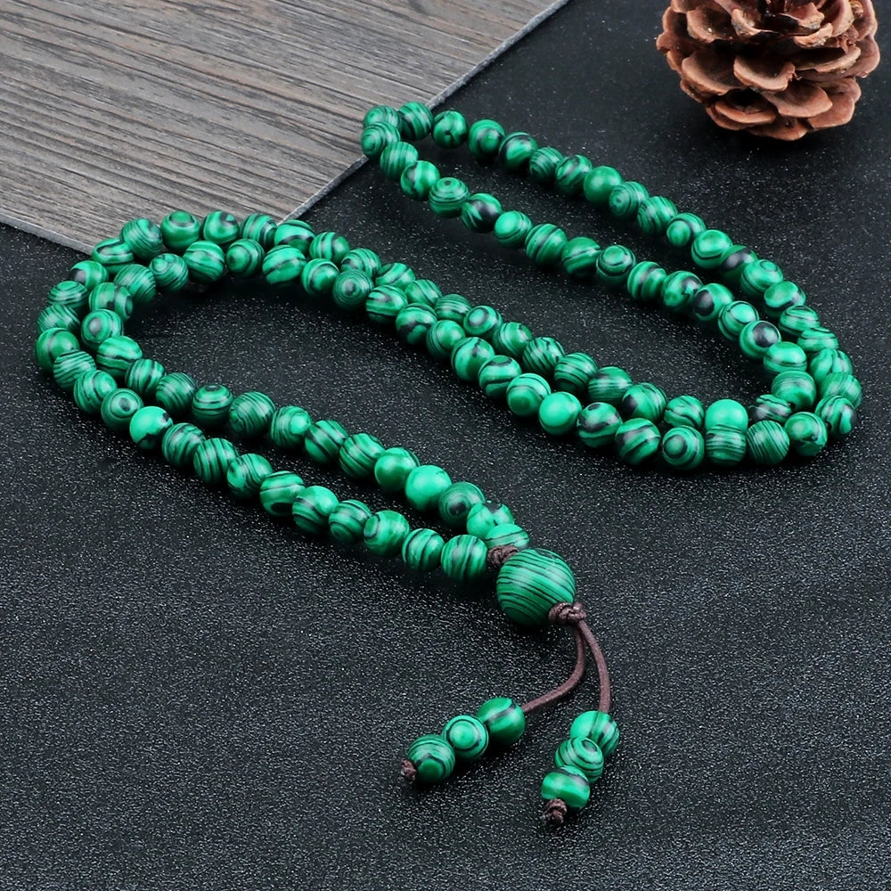 108 Bead Necklace with Malachite-Named and Mixed Color Options