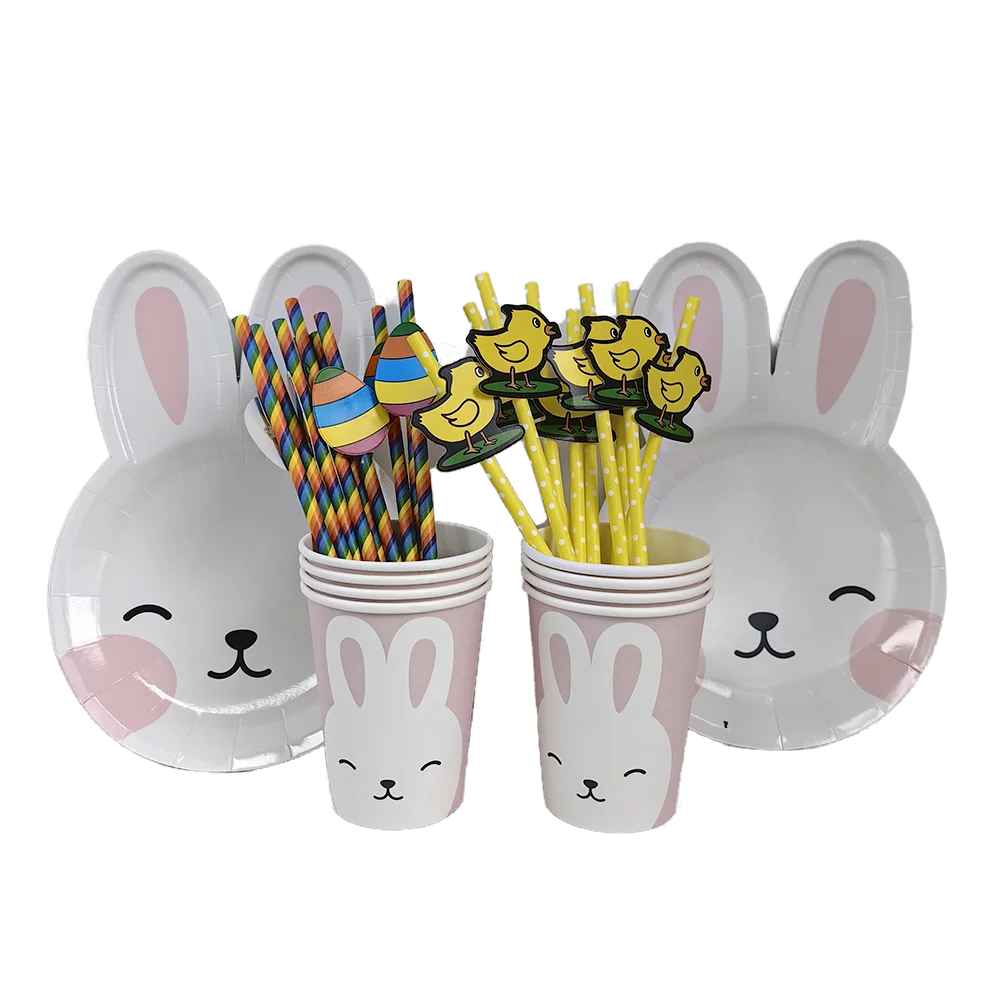 Easter Bunny Tableware Set – Adorable Disposable Plates, Cups & Napkins for Celebration Fun!
