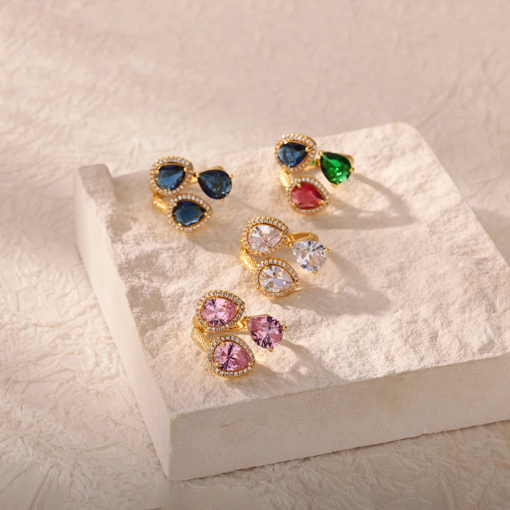 Elegant Colorful Heart Zircon Ring - Luxury Gold Plated Design for Every Occasion