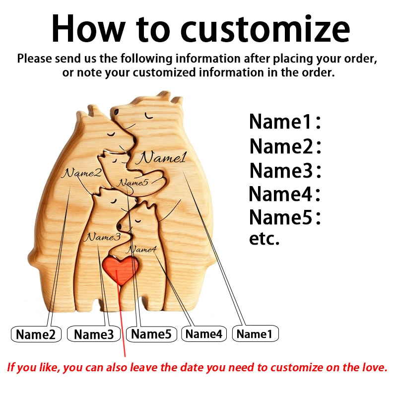 Engaging Personalized Wooden Bear Puzzle – A Heartfelt Family Keepsake