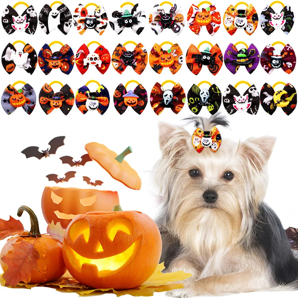 10/20PCS Halloween Pet Dog Hair Bows – Spooky Style for Your Furry Friends