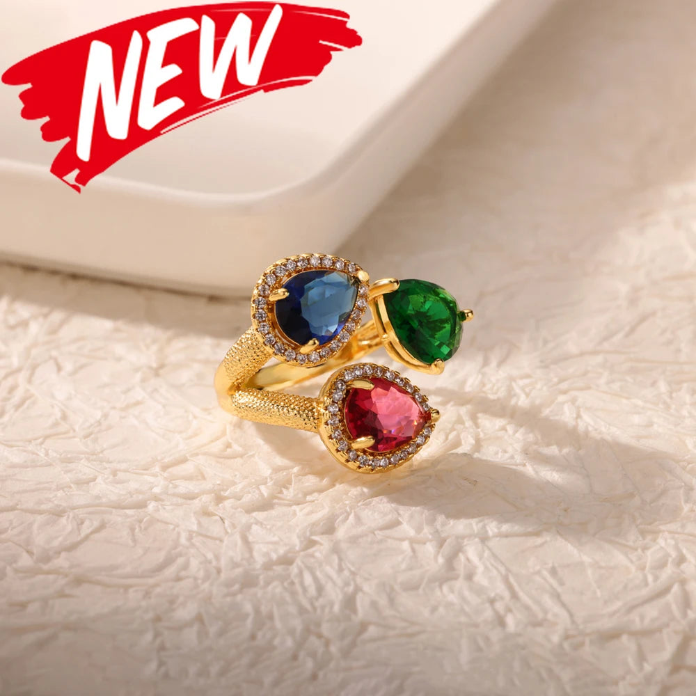 Elegant Colorful Heart Zircon Ring - Luxury Gold Plated Design for Every Occasion