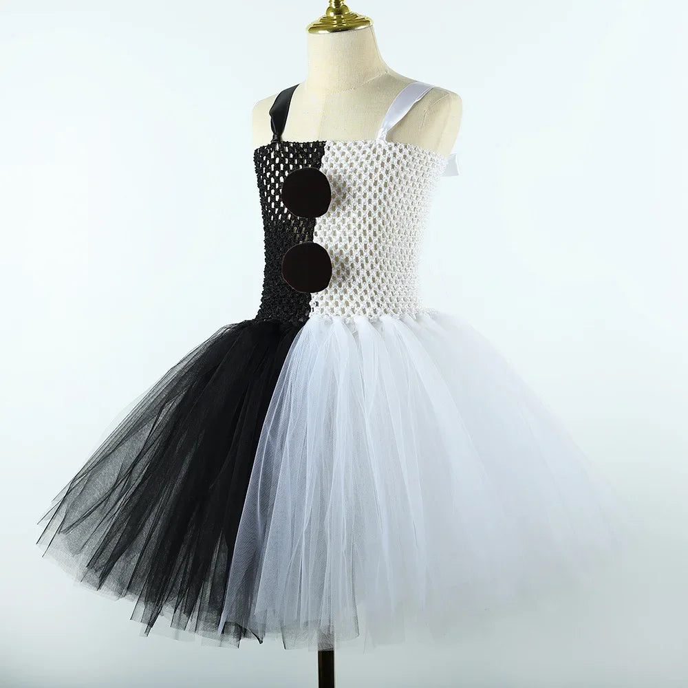Terrifier Art Clown Girl Costume – Your Child's Spooktacular Black & White Tutu Dress for Halloween
