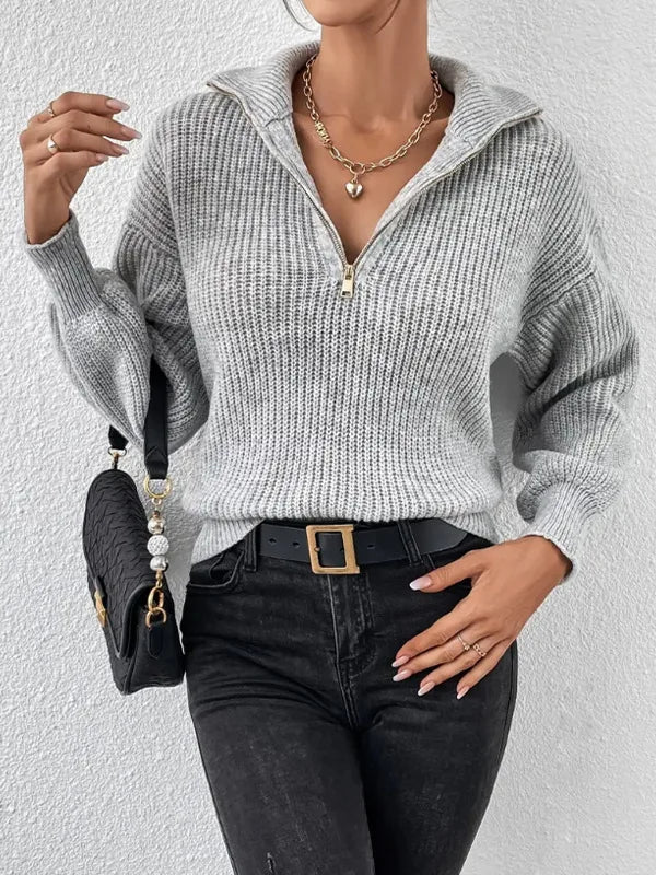 Chic Women's Half Zip Knit Sweater - Elevate Your Everyday Style