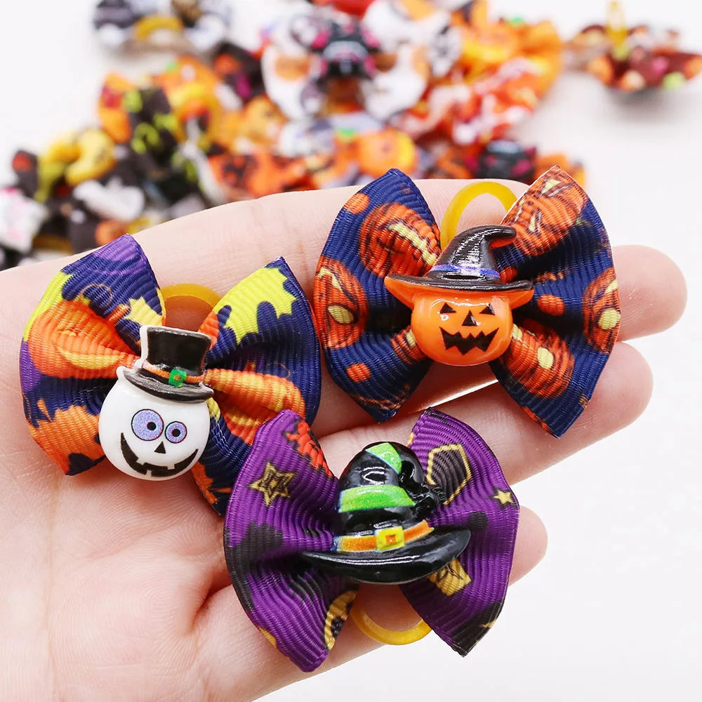 10/20PCS Halloween Pet Dog Hair Bows – Spooky Style for Your Furry Friends