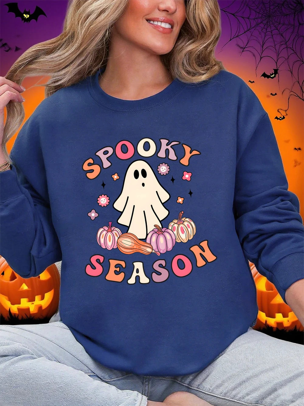Halloween Ghost Print Sweatshirt – Cozy Comfort Meets Spooky Style