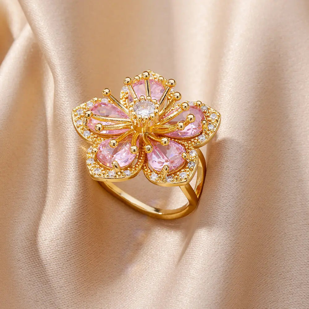 Elegant Colorful Heart Zircon Ring - Luxury Gold Plated Design for Every Occasion