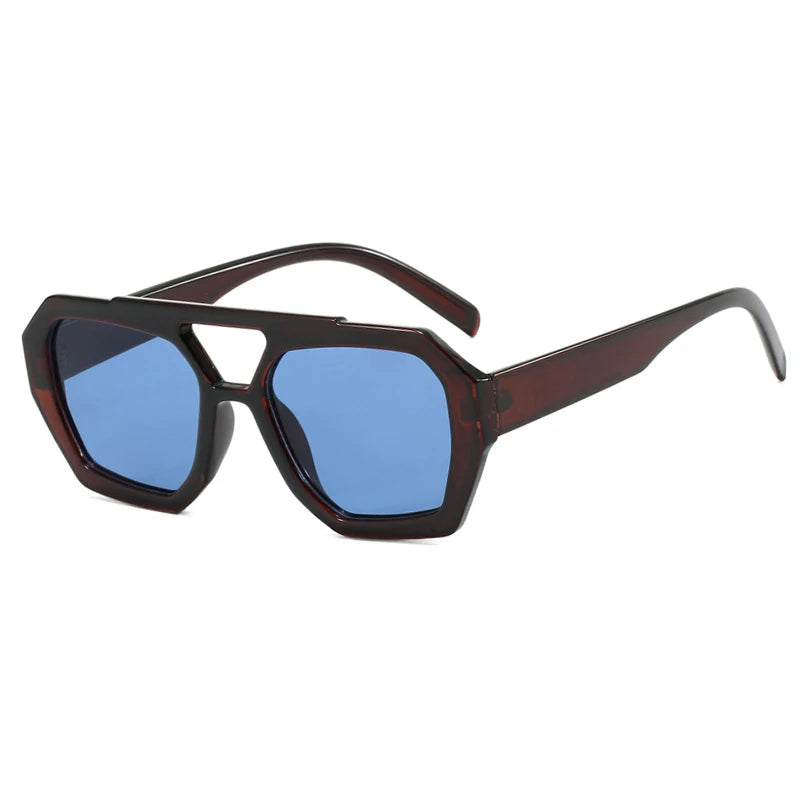 Arvin Vintage Square Leopard Blue Sunglasses with UV400 protection and double bridge design – retro modern unisex eyewear - OLM Store