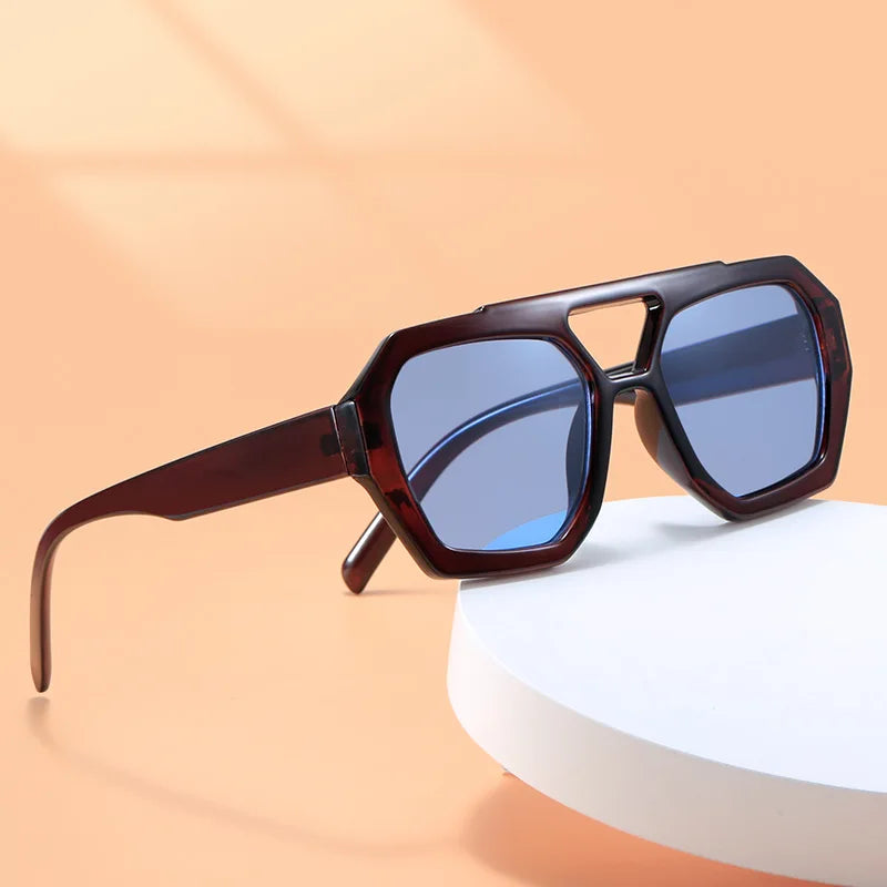 Arvin Vintage Square Leopard Blue Sunglasses with UV400 protection and double bridge design – retro modern unisex eyewear - OLM Store