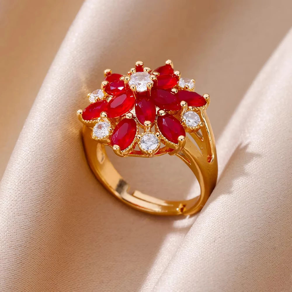 Elegant Colorful Heart Zircon Ring - Luxury Gold Plated Design for Every Occasion