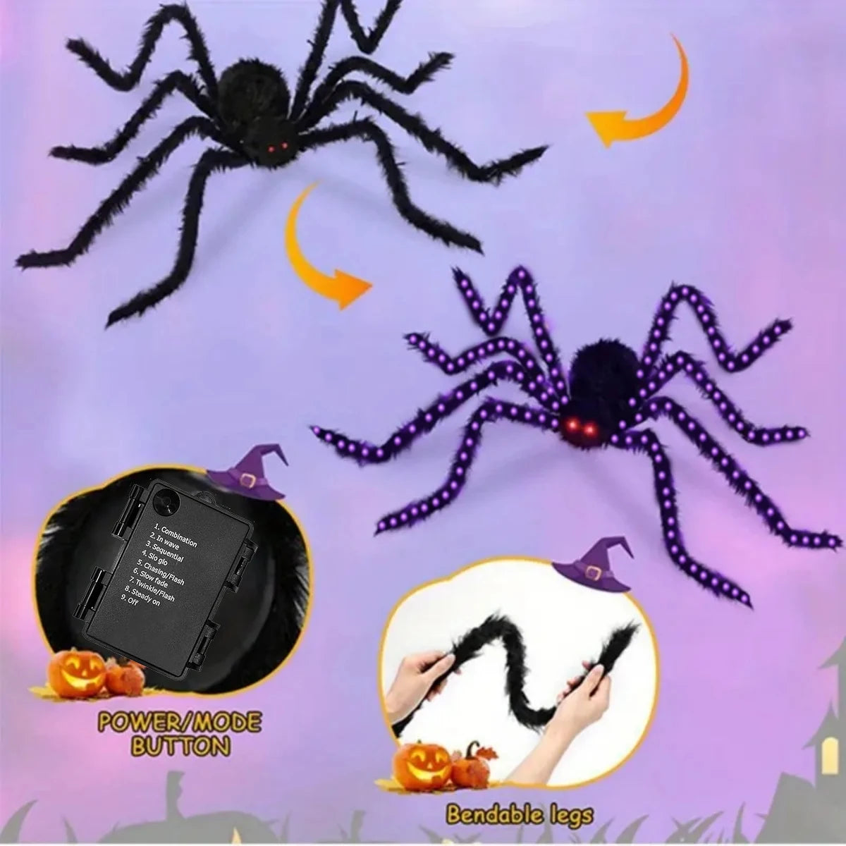 Spooktacular Halloween Light-Up Fuzzy Spider - Transform Your Haunting Decor