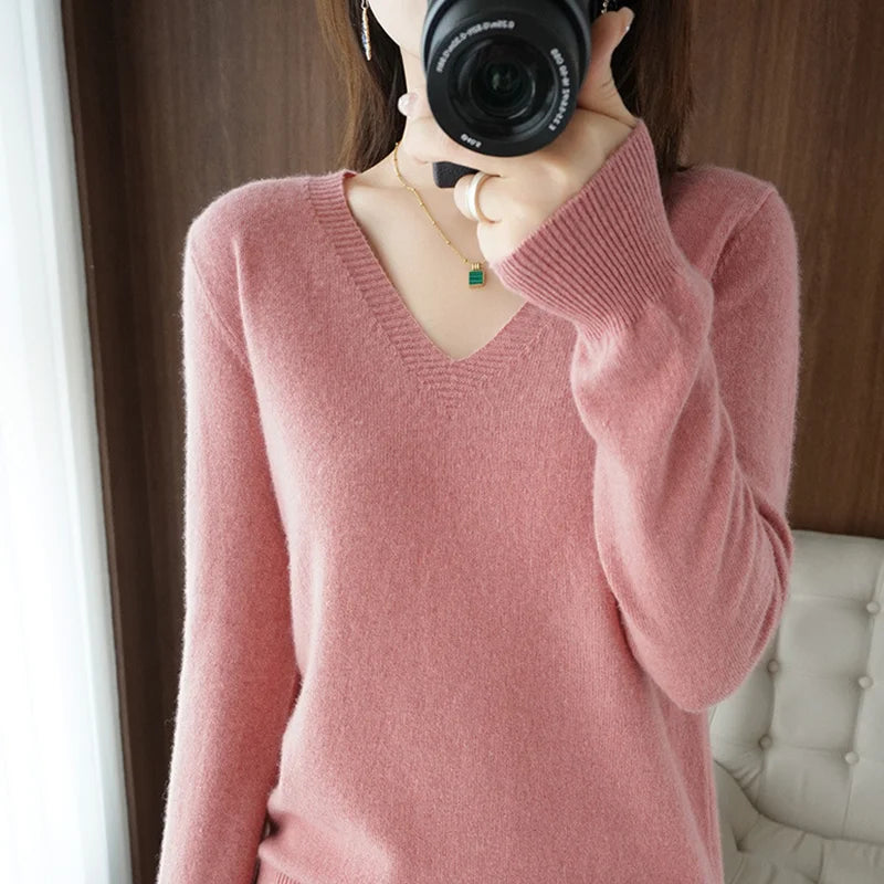 Luxurious Cashmere V-neck Pullover Sweater - Embrace Comfort in Style