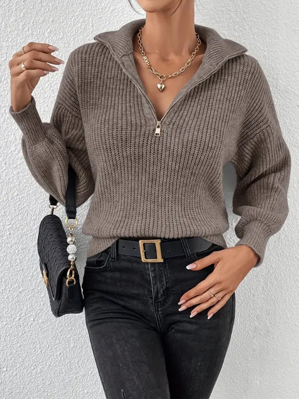 Chic Women's Half Zip Knit Sweater - Elevate Your Everyday Style
