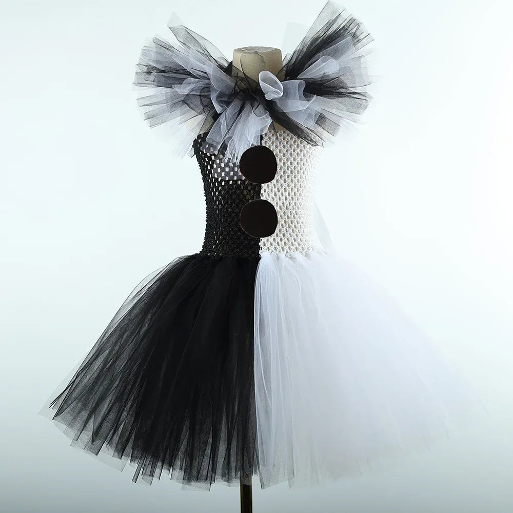 Terrifier Art Clown Girl Costume – Your Child's Spooktacular Black & White Tutu Dress for Halloween