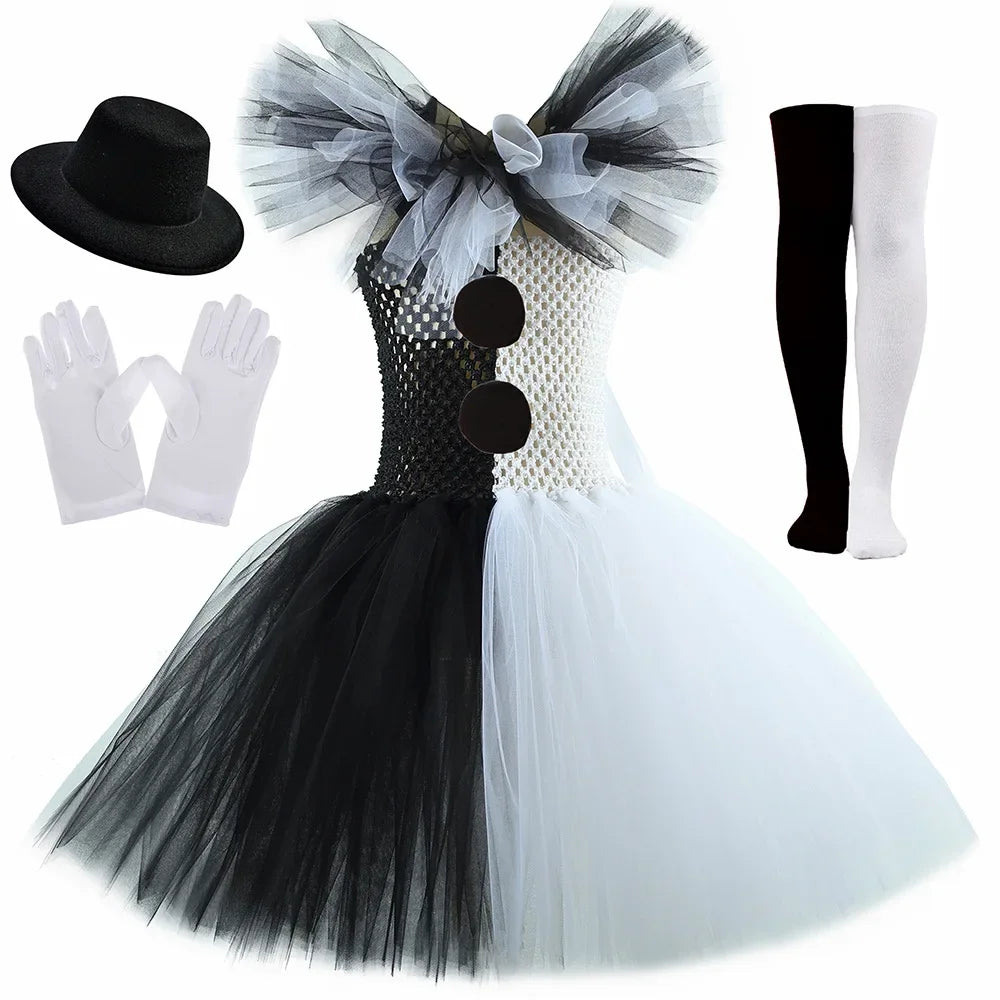 Terrifier Art Clown Girl Costume – Your Child's Spooktacular Black & White Tutu Dress for Halloween