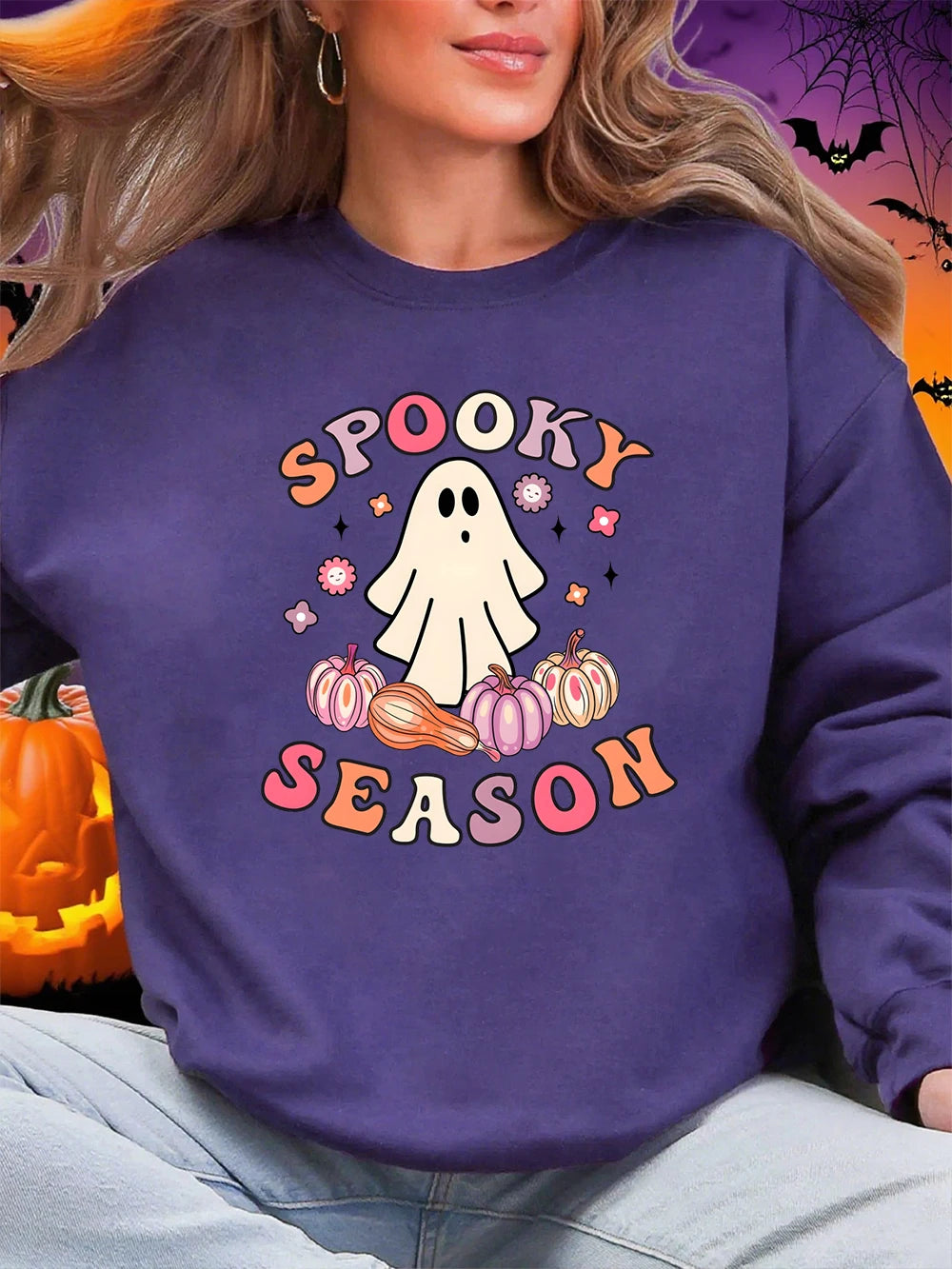 Halloween Ghost Print Sweatshirt – Cozy Comfort Meets Spooky Style