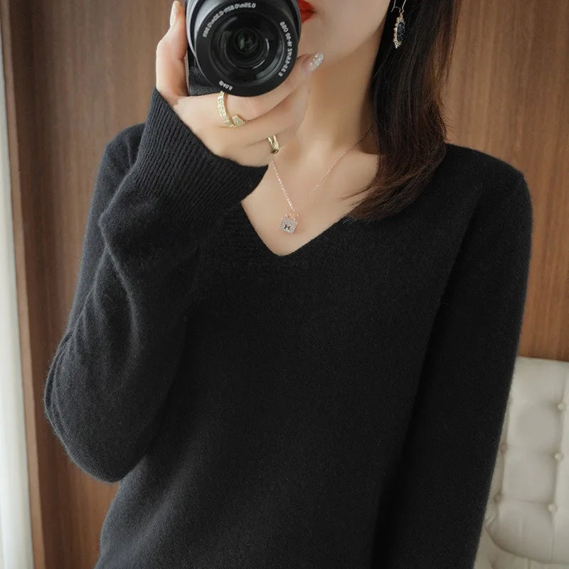 Luxurious Cashmere V-neck Pullover Sweater - Embrace Comfort in Style