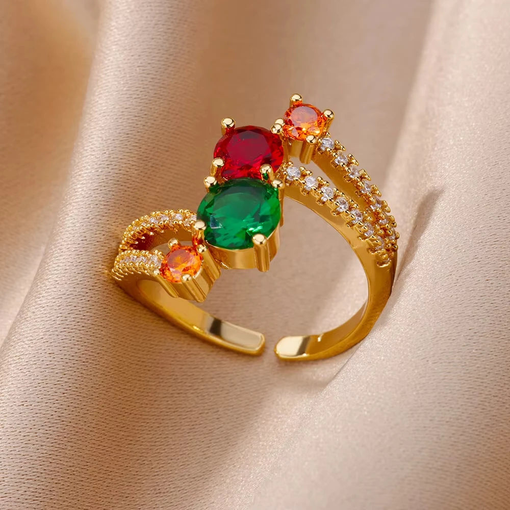 Elegant Colorful Heart Zircon Ring - Luxury Gold Plated Design for Every Occasion