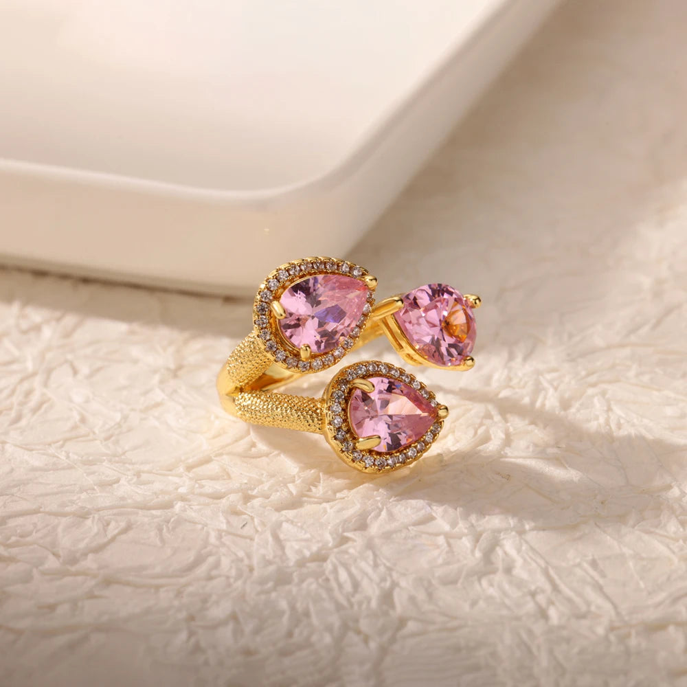 Elegant Colorful Heart Zircon Ring - Luxury Gold Plated Design for Every Occasion