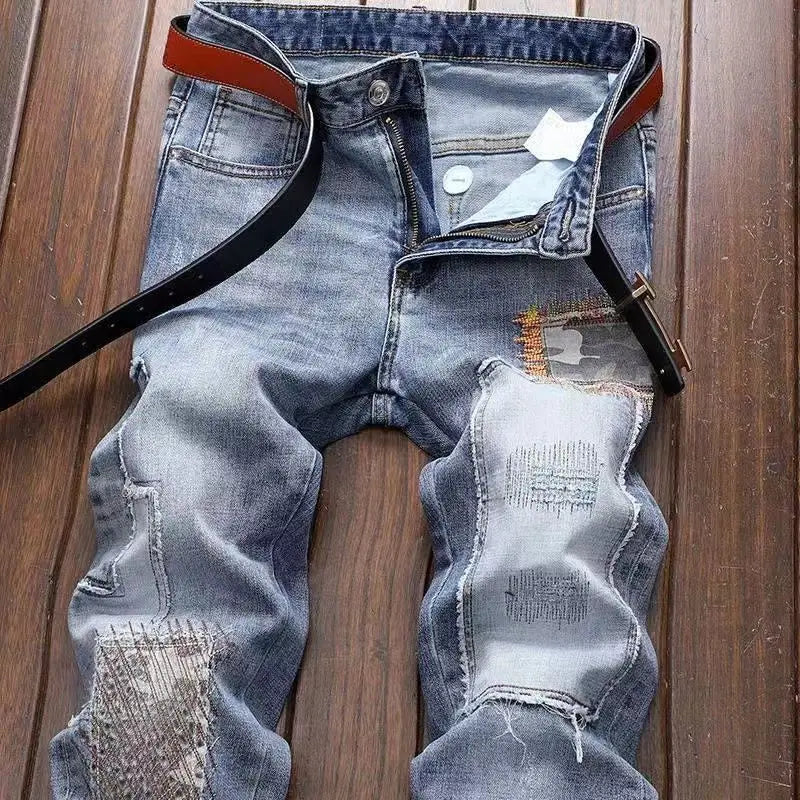 Korean Style Blue Designer Denim Trousers - OLM Store