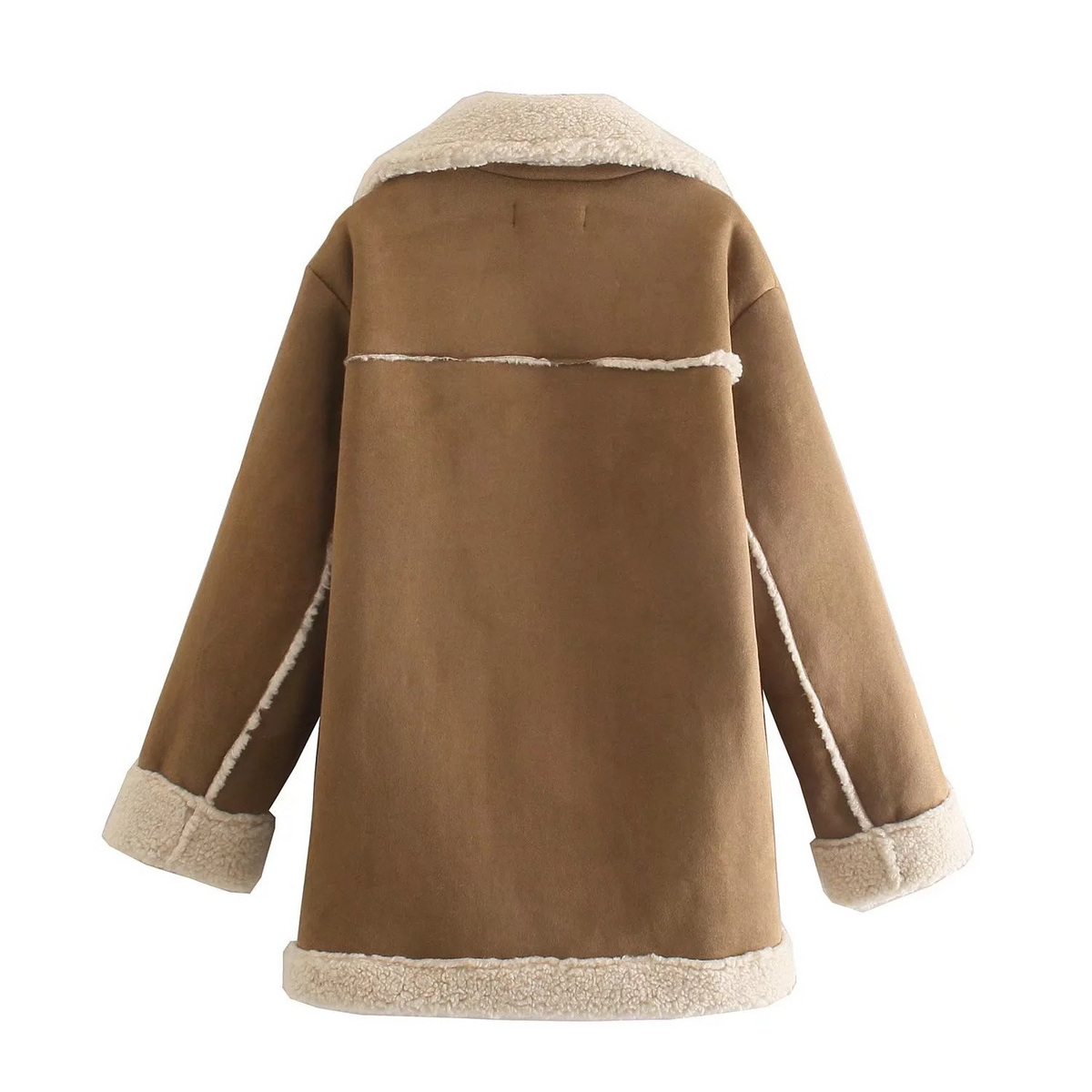 Women's Khaki Winter Coat – Loose-Fit Long Sleeve Style