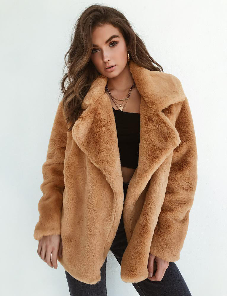 Women's Plush Collar Coat – Fitted Autumn & Winter Style