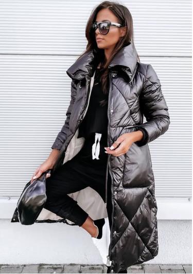 Women's Long Winter Coat – Stand Collar Zip Style