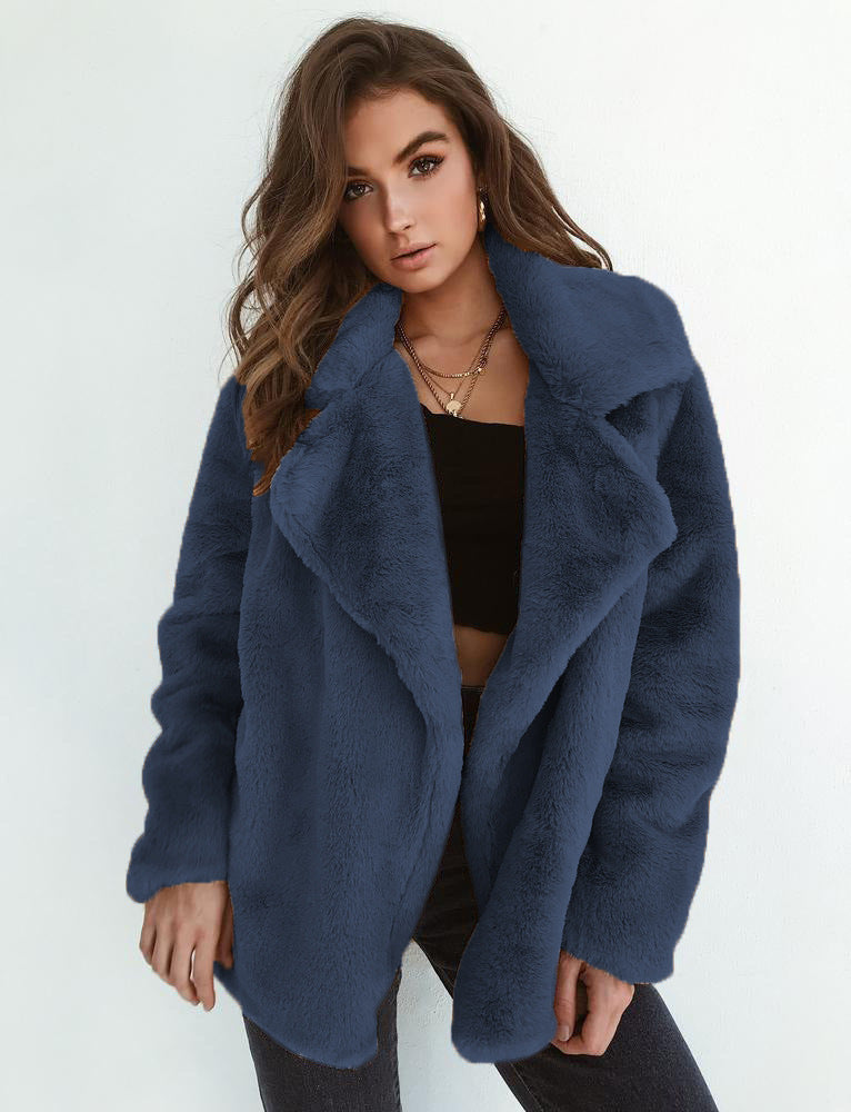 Women's Plush Collar Coat – Fitted Autumn & Winter Style
