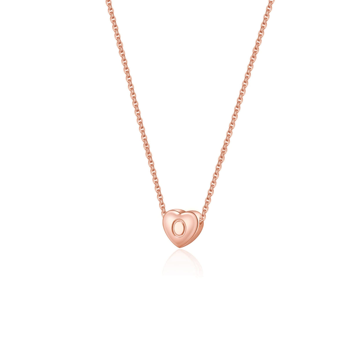 Rose Gold Initial Necklace with Heart-Shaped Letter O Pendant