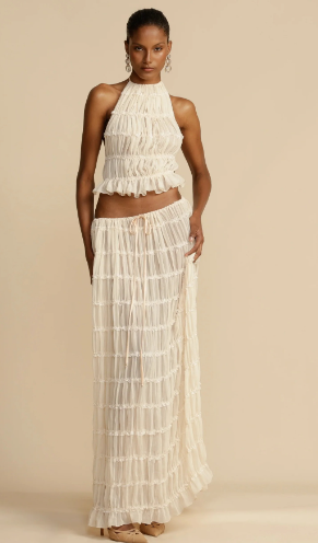Boho Halter Dress Set – Pleated Two-Piece Sleeveless Style