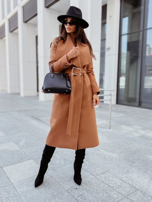 Women's Belted Coat with Wide Lapel