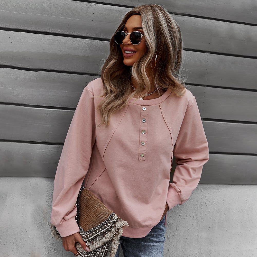 Women’s Long-Sleeve Button-Neck Pullover