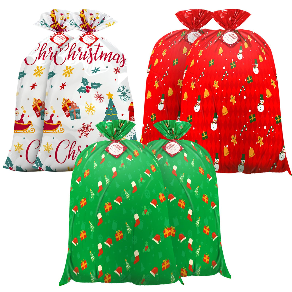 Large Christmas Gift Bags with Cheerful Festive Patterns