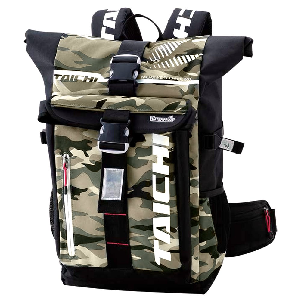 Graphic Roll-Top Backpack with Front Buckle and Side Straps