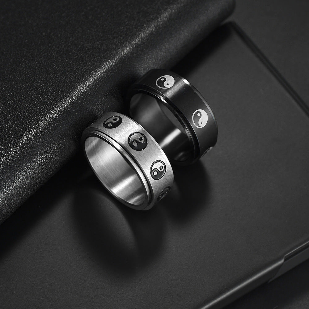 Yin-Yang Spinner Ring – Black or Silver Tone