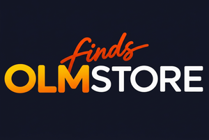 OLMStore Finds logo with a matching dark navy background